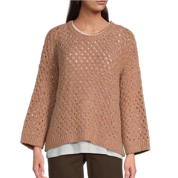 Eileen Fisher. Peruvian Alpaca Crew Neck Long Sleeve Sweater - Picture 3 of 9